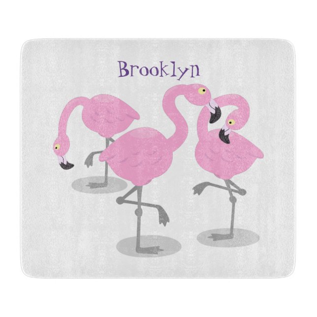 Niedliche Rosa-Flamingo-Trio-Cartoon-Abbildung Schneidebrett (Vorderseite)