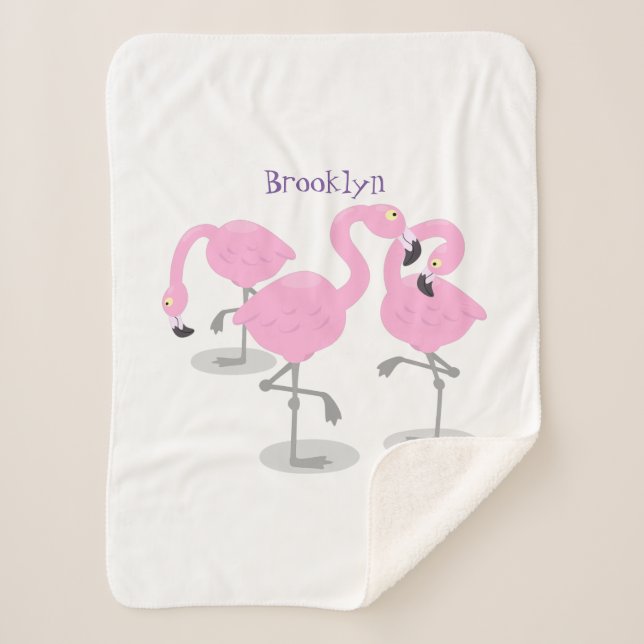 Niedliche Rosa-Flamingo-Trio-Cartoon-Abbildung Sherpadecke (Vorderseite)