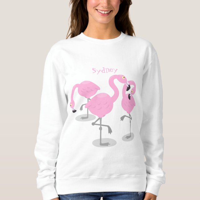 Niedliche Rosa-Flamingo-Trio-Cartoon-Abbildung Sweatshirt (Vorderseite)