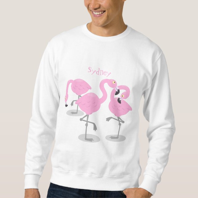Niedliche Rosa-Flamingo-Trio-Cartoon-Abbildung Sweatshirt (Vorderseite)