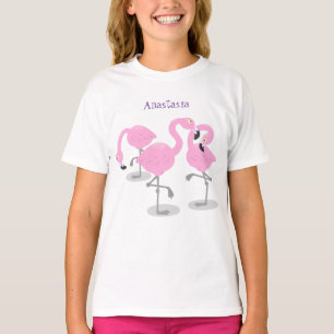 Niedliche Rosa-Flamingo-Trio-Cartoon-Abbildung T-Shirt
