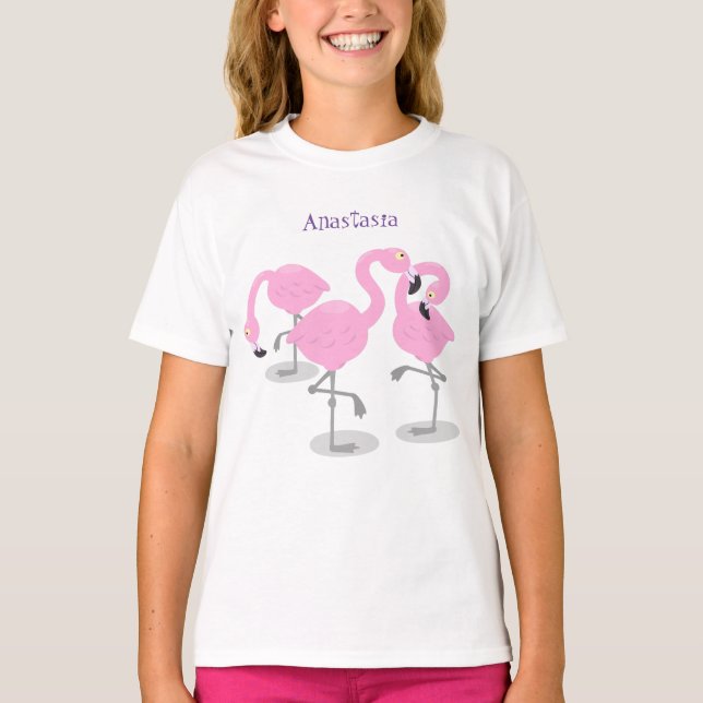 Niedliche Rosa-Flamingo-Trio-Cartoon-Abbildung T-Shirt (Vorderseite)
