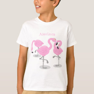 Niedliche Rosa-Flamingo-Trio-Cartoon-Abbildung T-Shirt