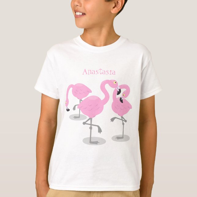 Niedliche Rosa-Flamingo-Trio-Cartoon-Abbildung T-Shirt (Vorderseite)