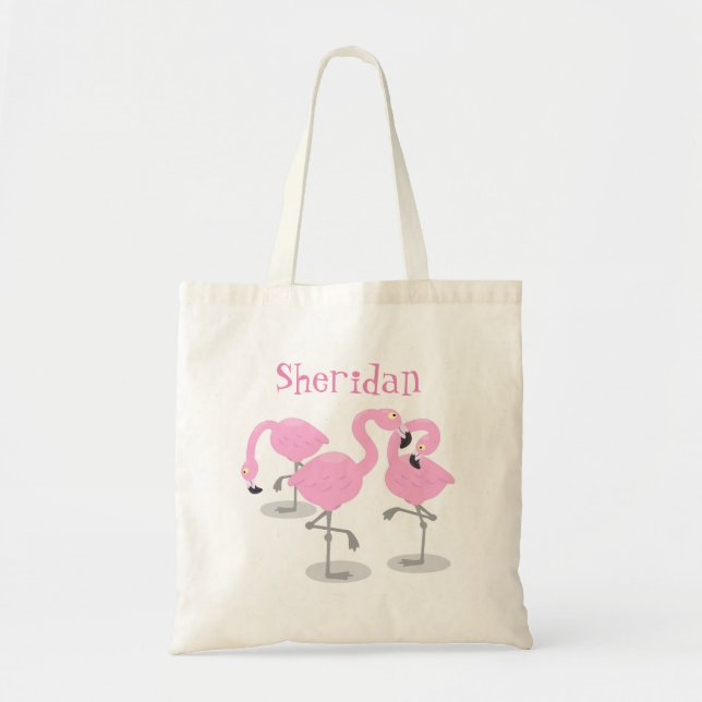 Niedliche Rosa-Flamingo-Trio-Cartoon-Abbildung Tragetasche (Vorne)