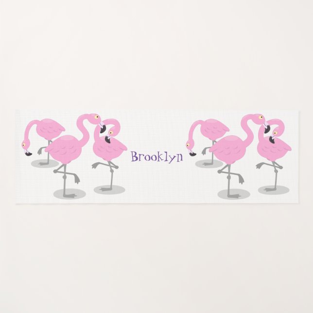 Niedliche Rosa-Flamingo-Trio-Cartoon-Abbildung Yogamatte (Vorderseite (Horizontal))