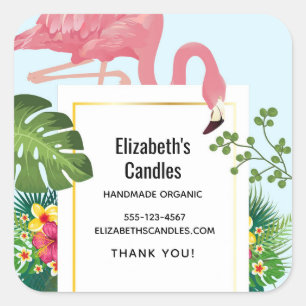 Niedliche rosa Flamingo Tropical Theme Business Quadratischer Aufkleber
