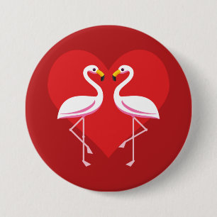 Niedliche Rosa Flamingos mit rotem Herzen Button
