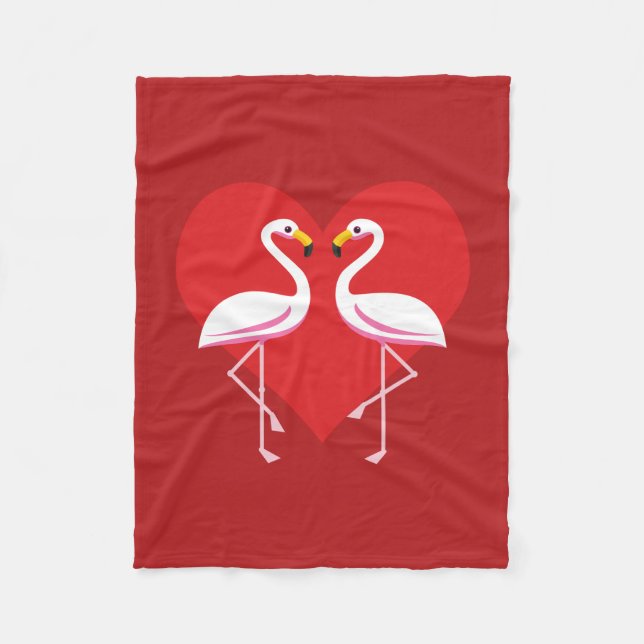 Niedliche Rosa Flamingos mit rotem Herzen Fleecedecke (Vorderseite)
