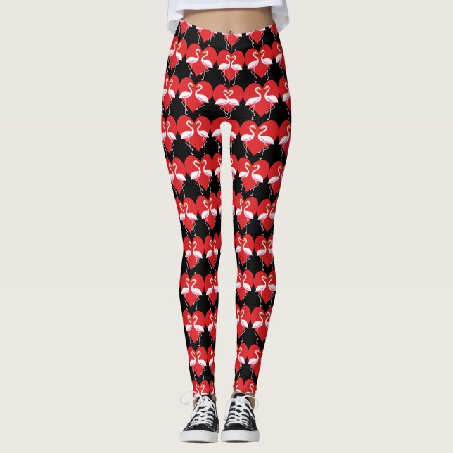 Niedliche Rosa Flamingos mit rotem Herzen Leggings (Vorderseite)
