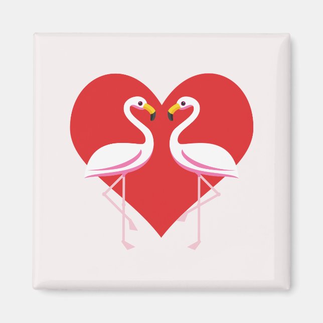 Niedliche Rosa Flamingos mit rotem Herzen Magnet (Vorne)