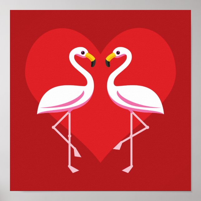 Niedliche Rosa Flamingos mit rotem Herzen Poster (Vorne)