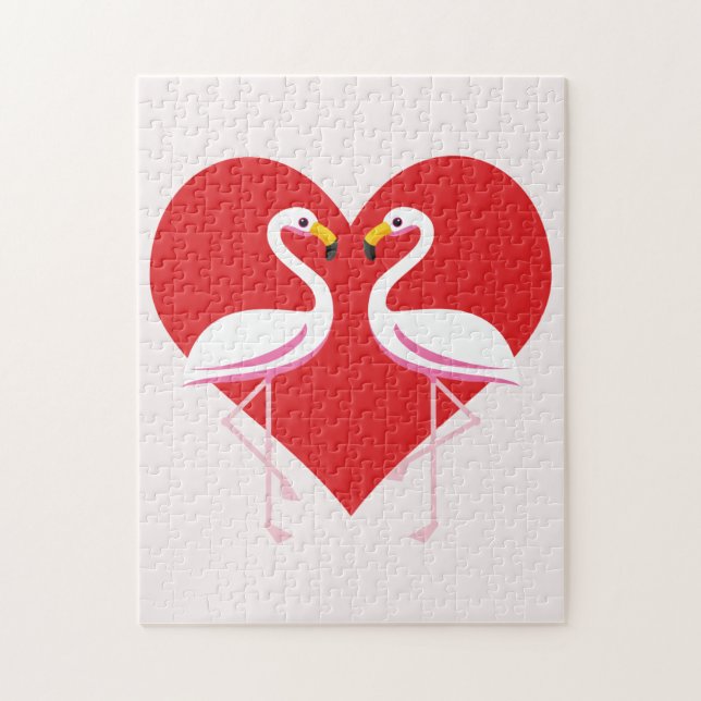 Niedliche Rosa Flamingos mit rotem Herzen Puzzle (Vertikal)
