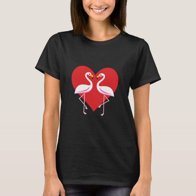 Niedliche Rosa Flamingos mit rotem Herzen T-Shirt (Vorderseite)