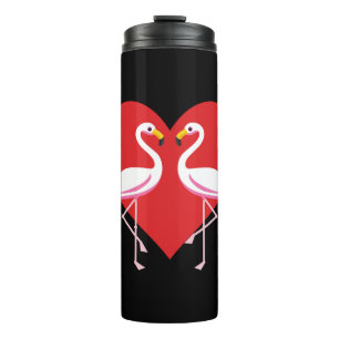 Niedliche Rosa Flamingos mit rotem Herzen Thermosbecher