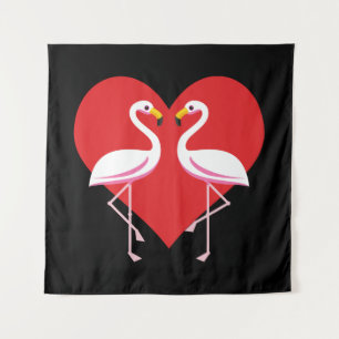 Niedliche Rosa Flamingos mit rotem Herzen Wandteppich