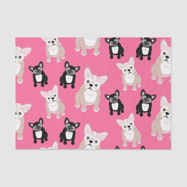 Niedliche rosa Frenchies-französische Bulldoggen Seidenpapier (Vorderseite)