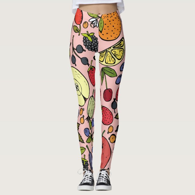 Niedliche rosa Fruchtmuster für sie Leggings (Vorderseite)