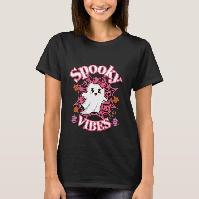 Niedliche Rosa Geist Spooky Vibes Art T-Shirt (Vorderseite)