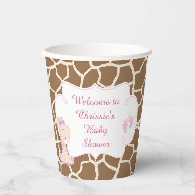 Niedliche Rosa Giraffe Kinderdusche Pappbecher (Vorderseite)