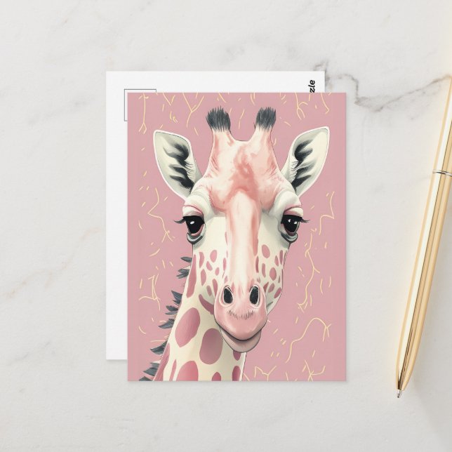 Niedliche Rosa Giraffe Postkarte (Vorderseite/Rückseite Beispiel)