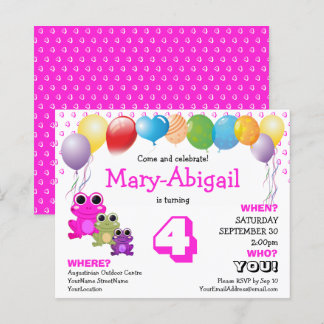 Niedliche Rosa Girls Einladung zum Geburtstag
