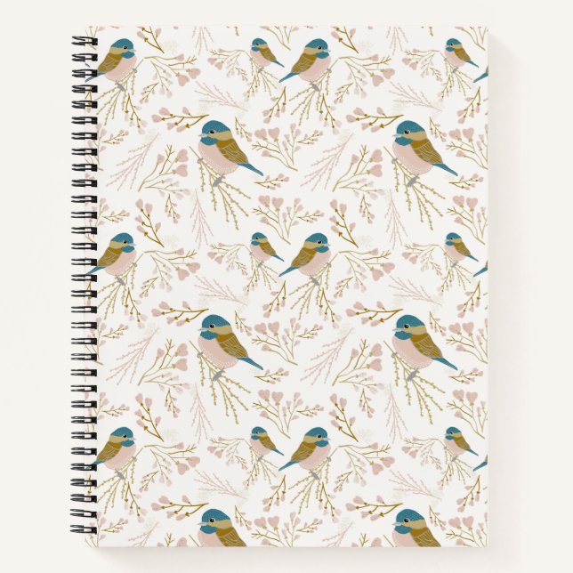 Niedliche Rosa Gold Chickadee Blumendruck Notizbuch (Vorderseite)