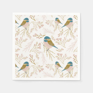 Niedliche rosa Goldene Chickadee-Herzen Blumendruc Serviette