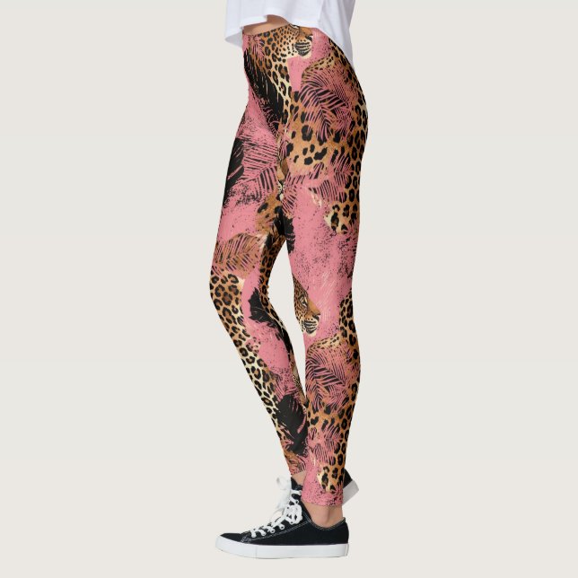 Niedliche Rosa/Goldleopard-Printwerbung Leggings (Links)