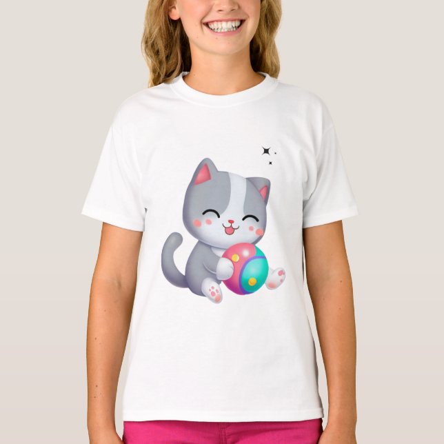 Niedliche, rosa graue Katzen, die schwarze Ballen  T-Shirt (Vorderseite)