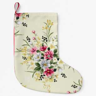 niedliche rosa, graue und gelbe Blumen mit grünem Kleiner Weihnachtsstrumpf