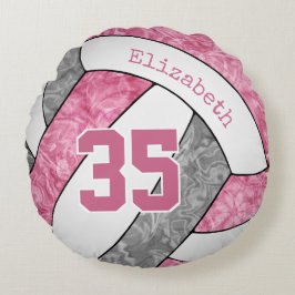 niedliche rosa Graumädchen Volleyball personalisie Rundes Kissen