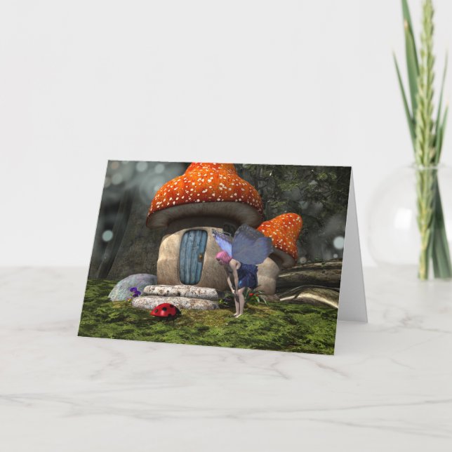 Niedliche Rosa-Haar-Fairy trifft Ladybug Karte (Vorderseite)