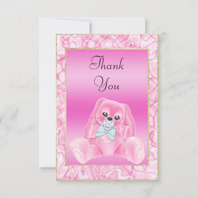 Niedliche rosa Häschen-Baby-Dusche danken Ihnen Dankeskarte (Vorderseite)
