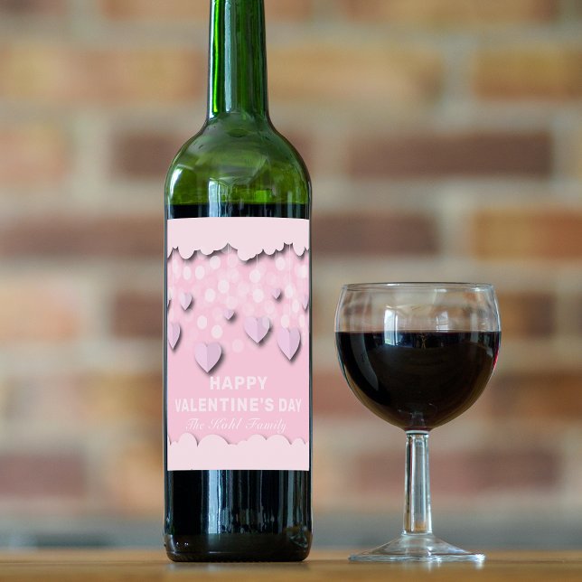 Niedliche rosa Herzen auf Gestängen und Wolken Val Weinetikett (Von Creator hochgeladen)