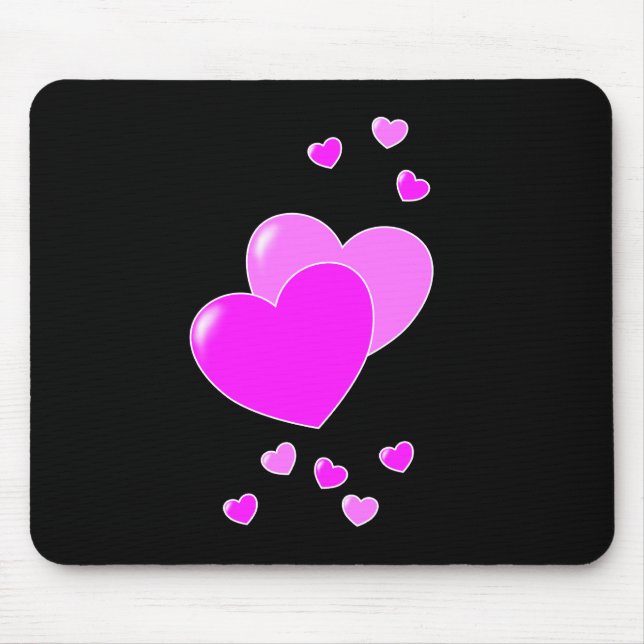 Niedliche rosa Herzen auf schwarz-niedlichem Mouse Mousepad (Vorne)