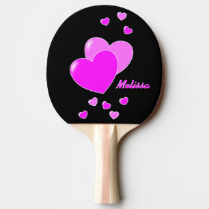 Niedliche rosa Herzen auf Schwarz/Weiß, Individue Tischtennis Schläger