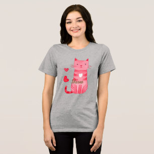 Niedliche rosa Herzen bedeuten Katze Tri-Blend Shirt