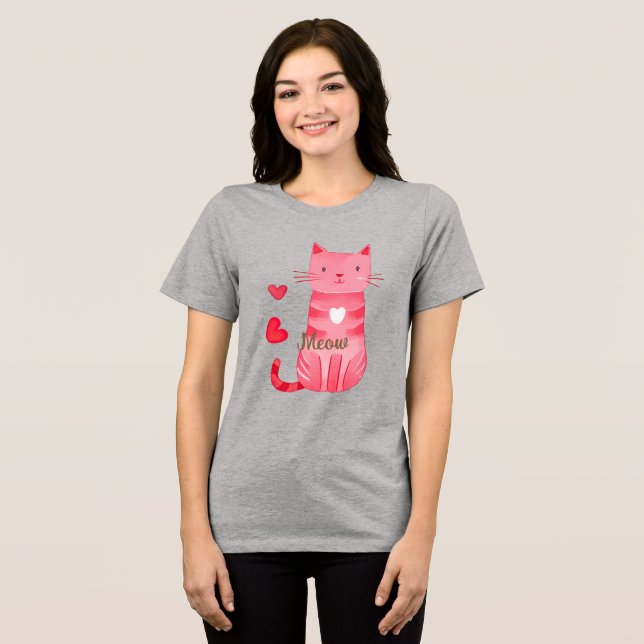 Niedliche rosa Herzen bedeuten Katze Tri-Blend Shirt (Vorderseite voll)