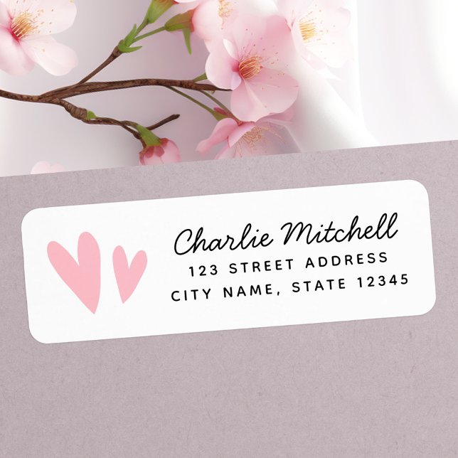 Niedliche Rosa Herzen handgeschriebene Rücksendead (Cute pink hearts handwritten script return address label)