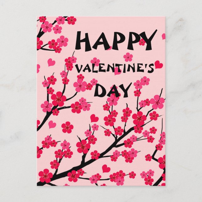 niedliche Rosa Herzen Kirschblüte Postkarte (Vorderseite)