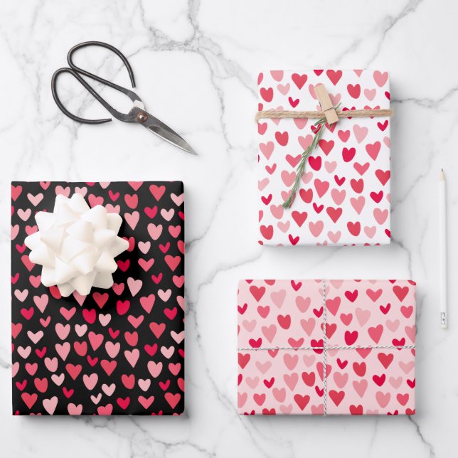 Niedliche Rosa Herzen Liebe Valentinstag Muster Geschenkpapier Set (Vorderseite)