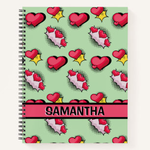 Niedliche rosa Herzen personalisierter Name Spiral Notizbuch