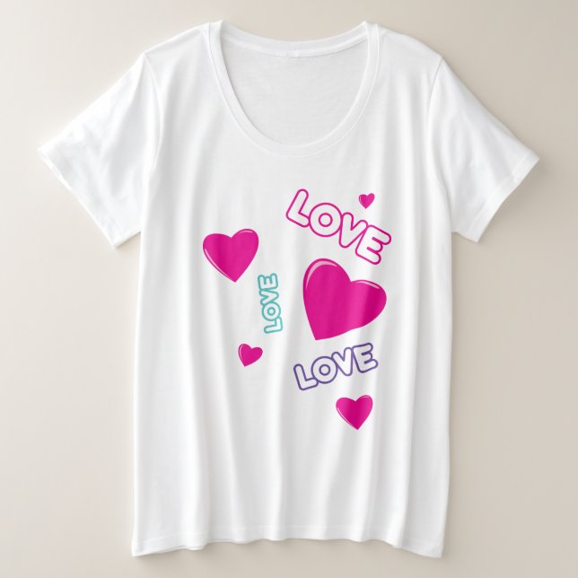 Niedliche rosa Herzen und Liebe - romantisches Des Große Größe T-Shirt (Design vorne)