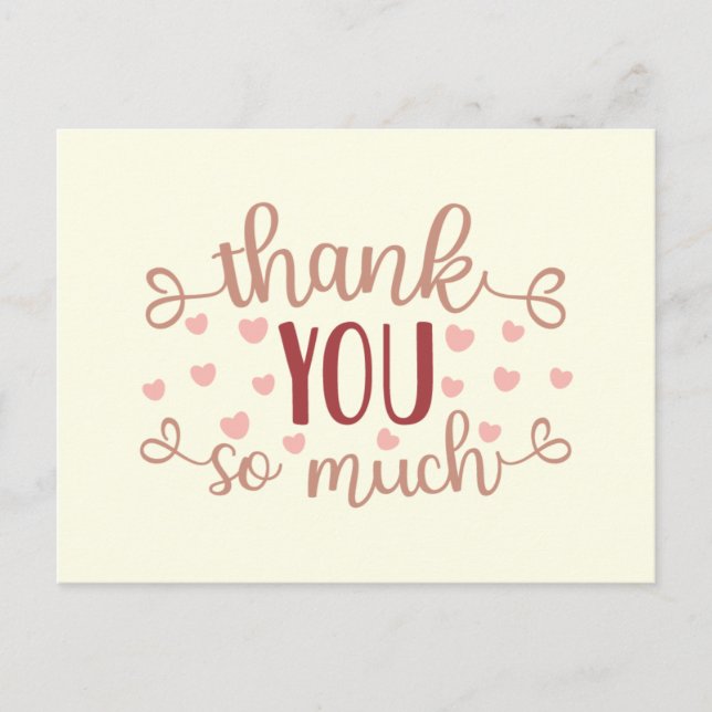 Niedliche rosa Herzen vielen Dank Postkarte (Vorderseite)