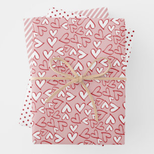 Niedliche Rosa Herzstreifen Polka Dots Muster Geschenkpapier Set