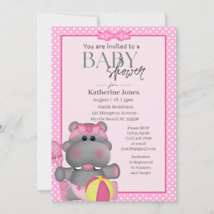 Niedliche Rosa Hippo Kinderdusche Einladung