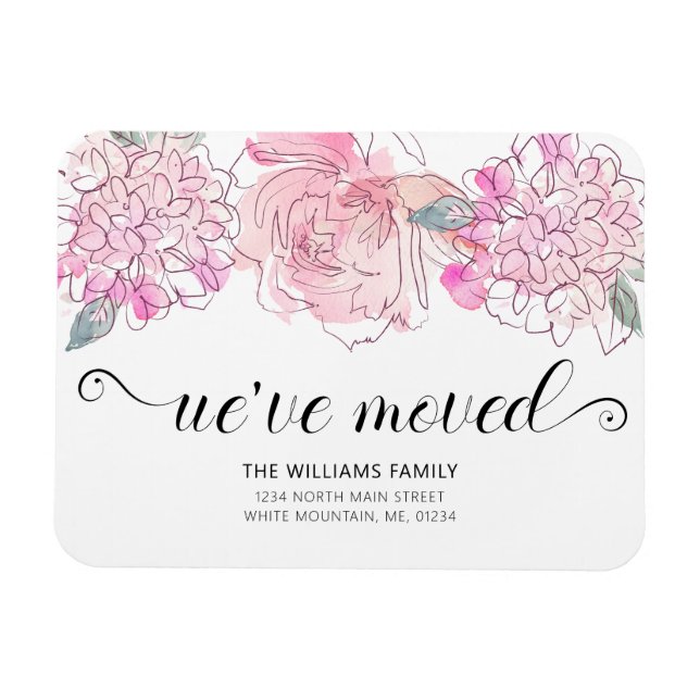 Niedliche Rosa Hydrangea Wasserfarbenflorale Beweg Magnet (Horizontal)