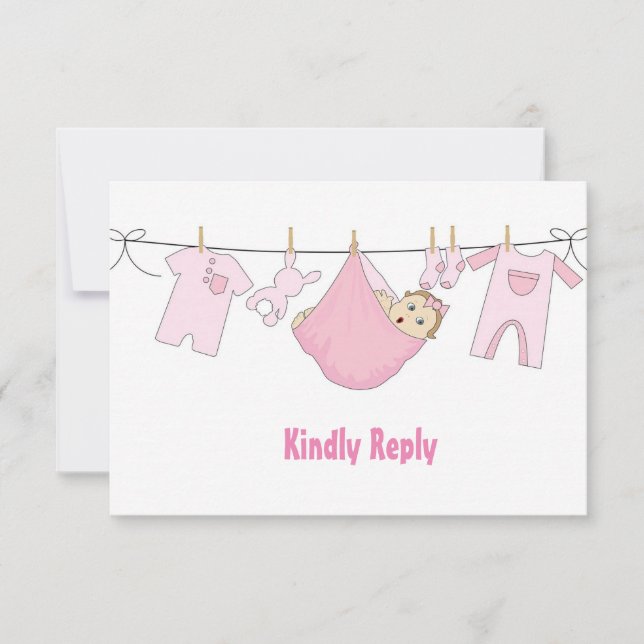 Niedliche rosa Illustration Baby Shower RSVP Card (Vorderseite)