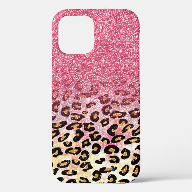 Niedliche rosa Imitate Glitzer Leopardin Case-Mate iPhone Hülle (Rückseite)